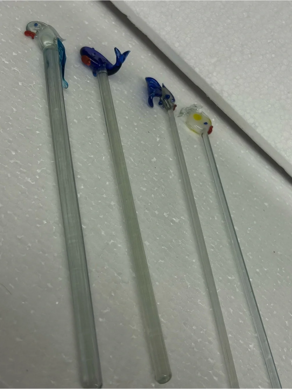 Handmade Glass Fish Drink Stirrer Set - Blue & Clear pop